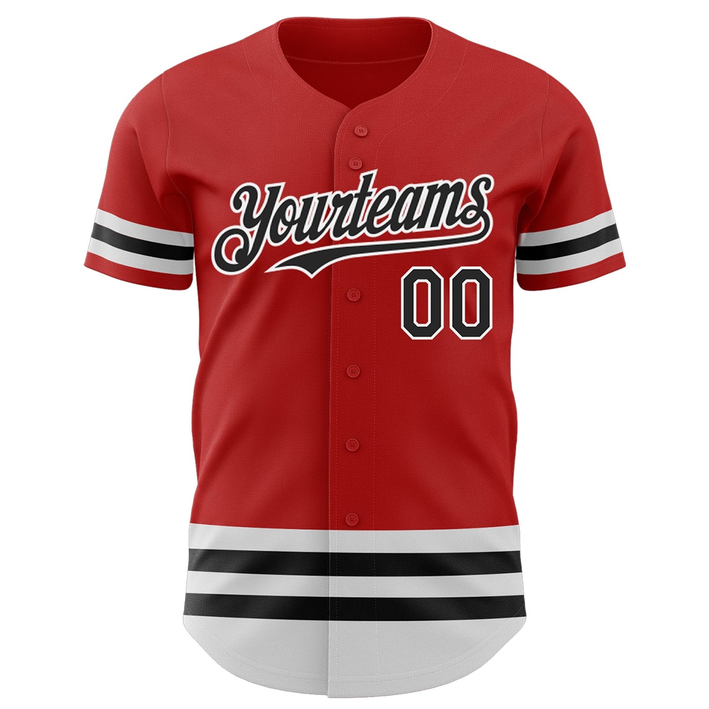Custom Red Black-White Line Authentic Baseball Jersey view 2