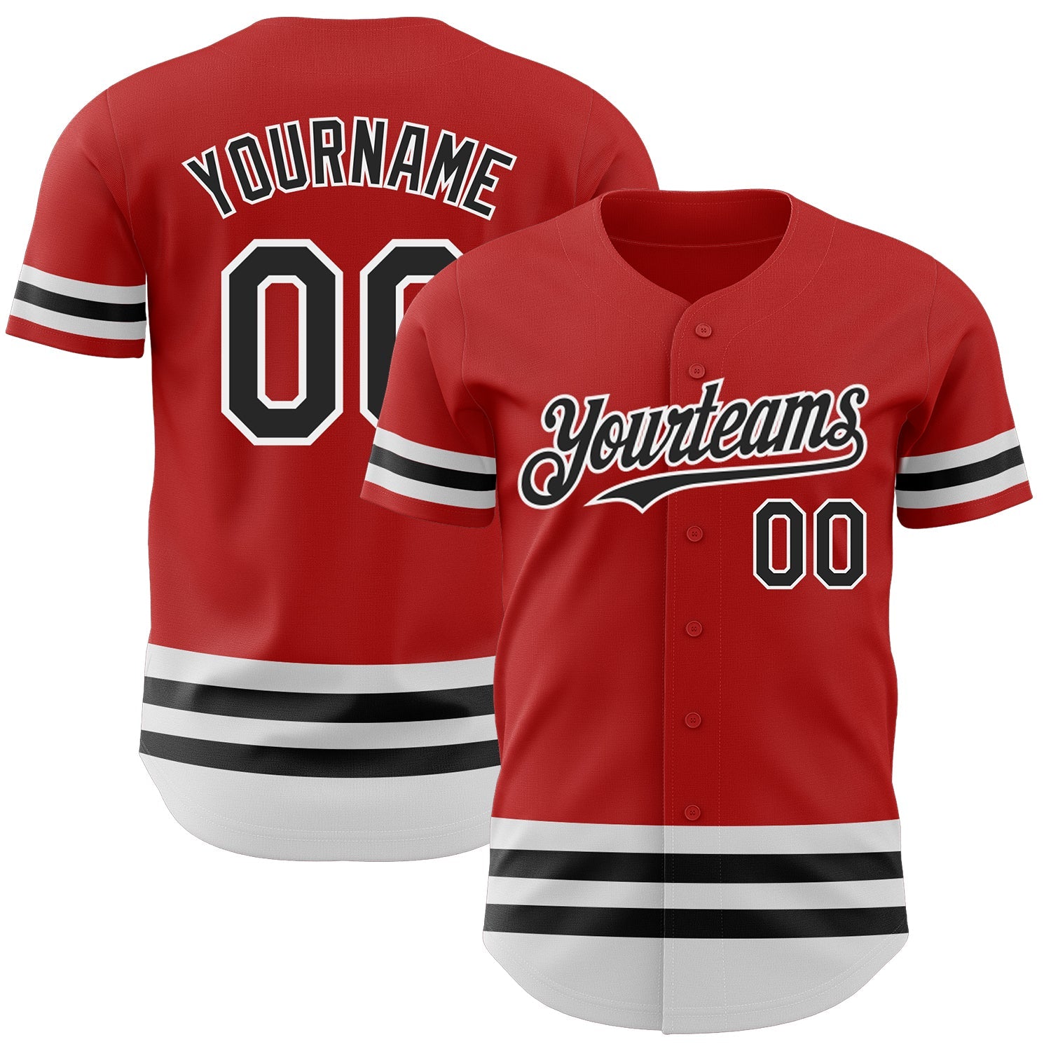 Custom Red Black-White Line Authentic Baseball Jersey - Main View