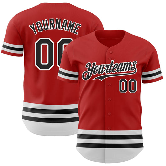 Custom Red Black-White Line Authentic Baseball Jersey - Main View
