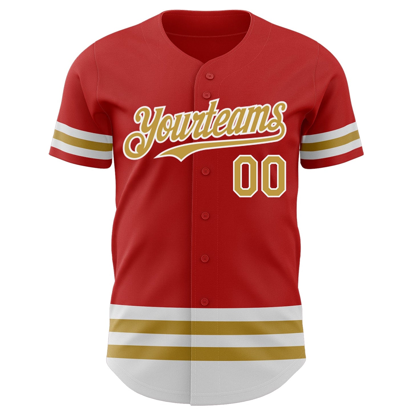 Custom Red Old Gold-White Line Authentic Baseball Jersey view 2