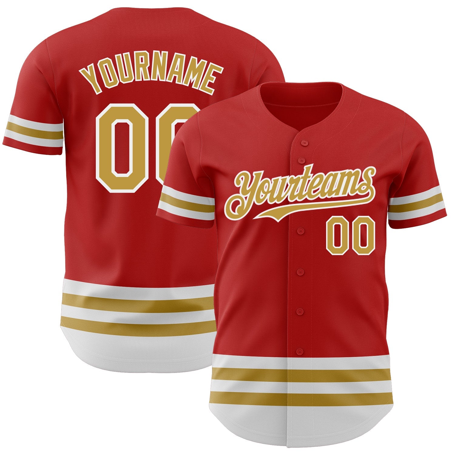 Custom Red Old Gold-White Line Authentic Baseball Jersey - Main View
