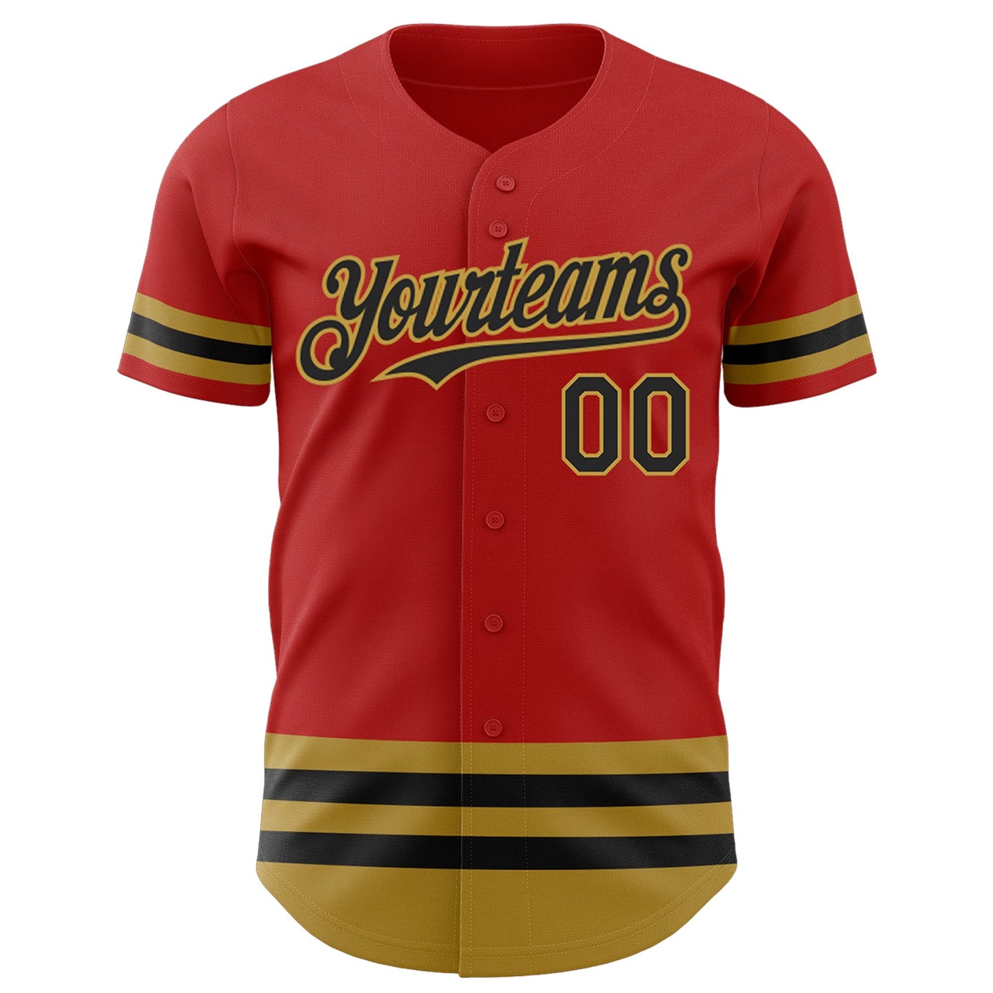 Custom Red Black-Old Gold Line Authentic Baseball Jersey view 2