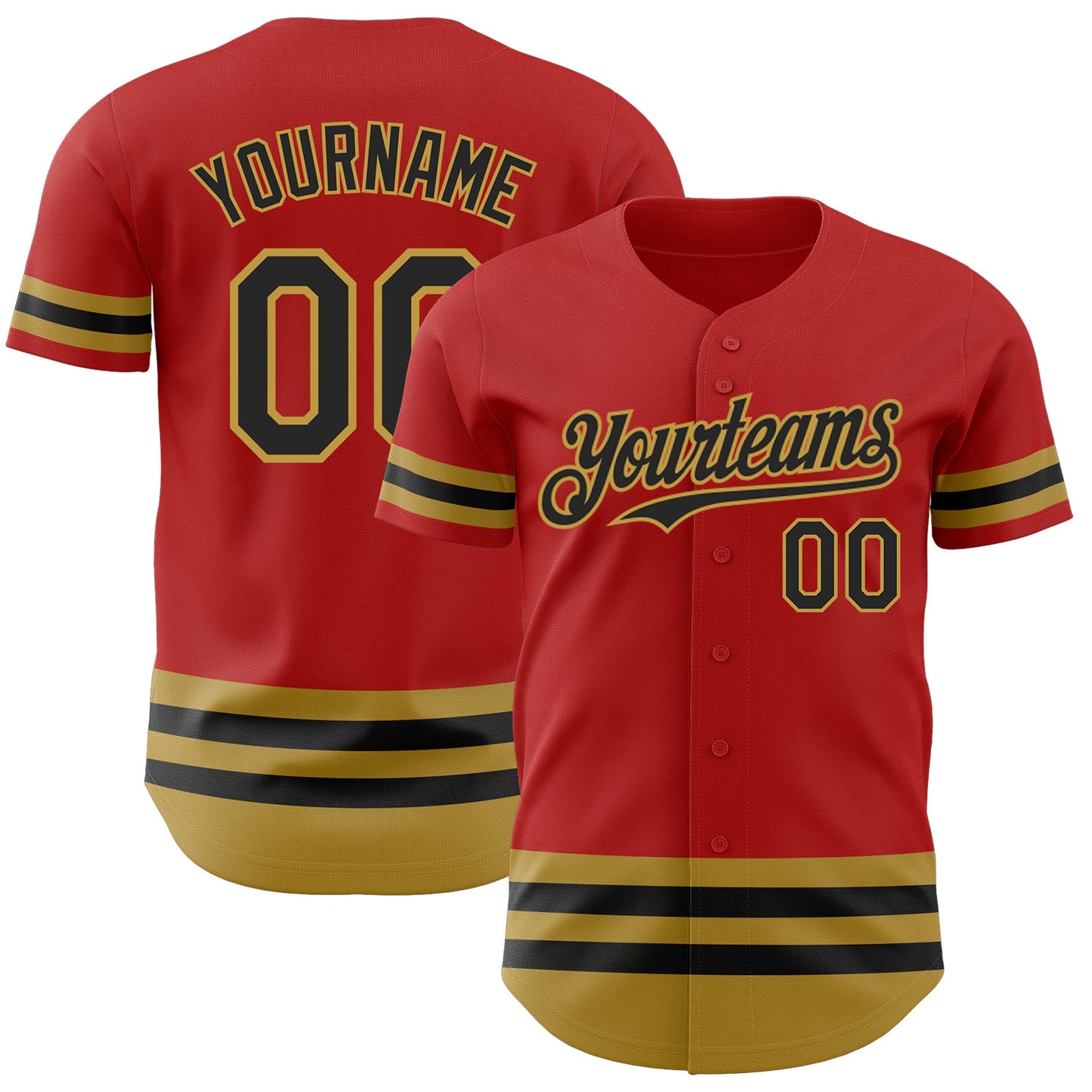 Custom Red Black-Old Gold Line Authentic Baseball Jersey - Main View