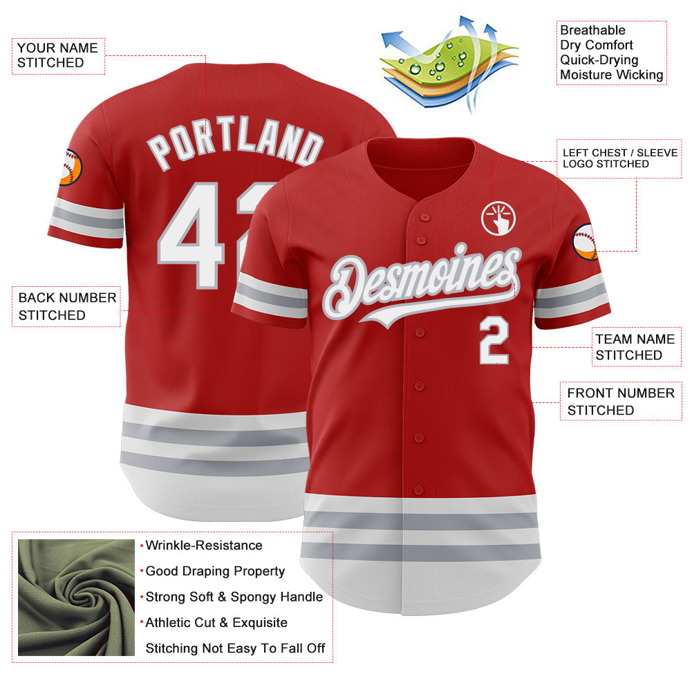 Custom Red White-Gray Line Authentic Baseball Jersey view 3