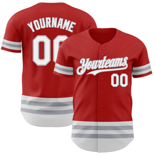 Custom Red White-Gray Line Authentic Baseball Jersey - Main View
