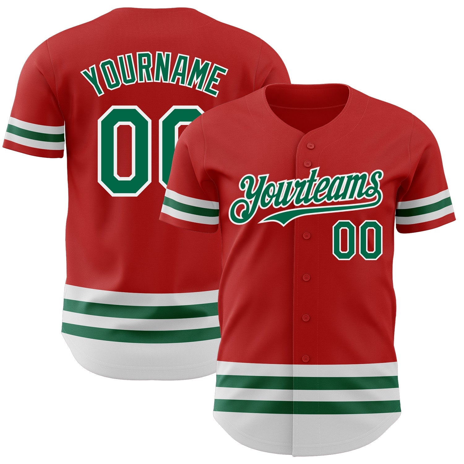 Custom Red Kelly Green-White Line Authentic Baseball Jersey - Main View