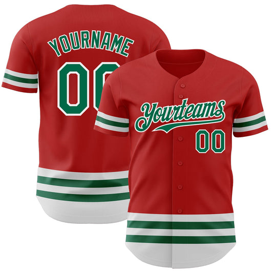 Custom Red Kelly Green-White Line Authentic Baseball Jersey - Main View