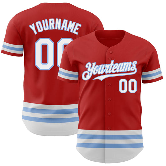 Custom Red White-Light Blue Line Authentic Baseball Jersey - Main View