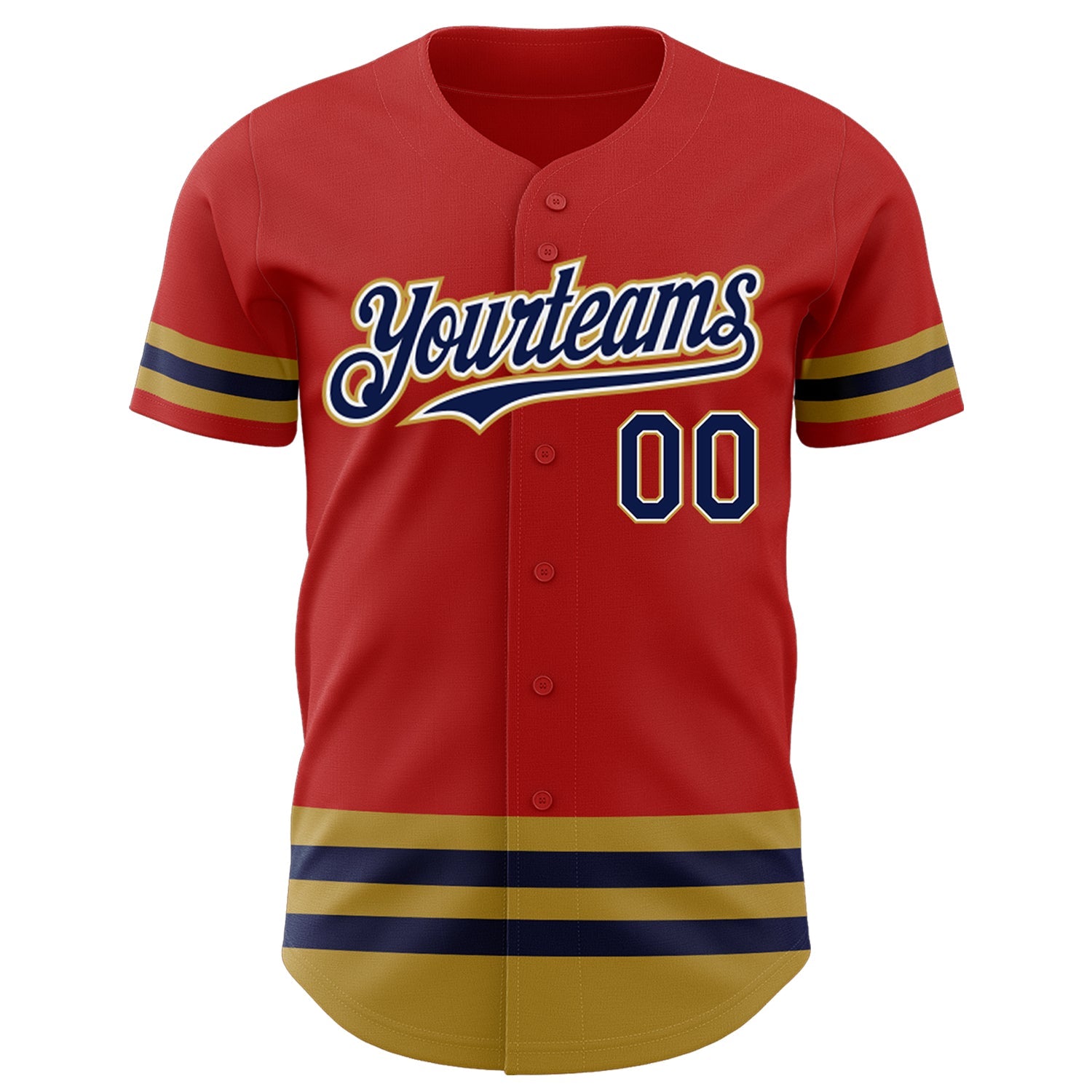 Custom Red Navy-Old Gold Line Authentic Baseball Jersey view 2