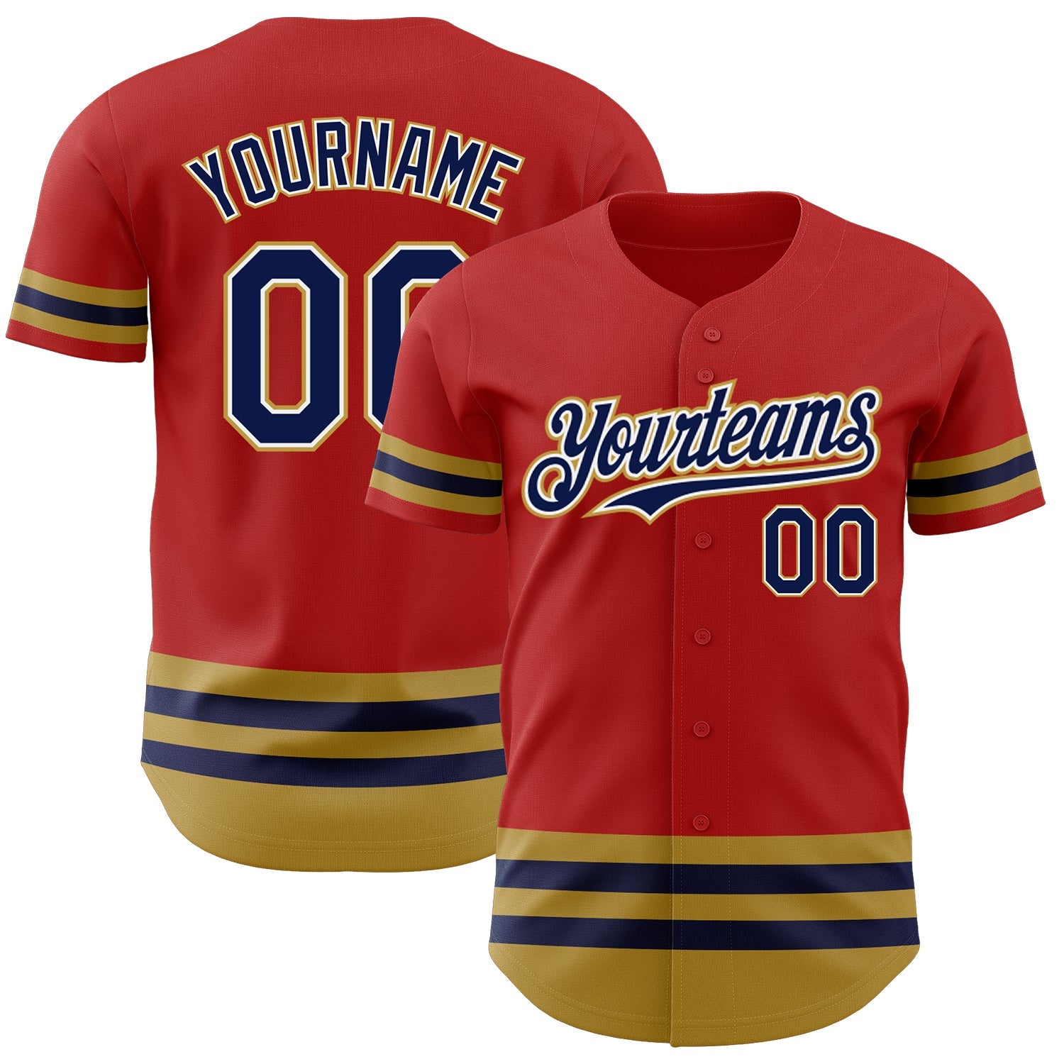 Custom Red Navy-Old Gold Line Authentic Baseball Jersey - Main View