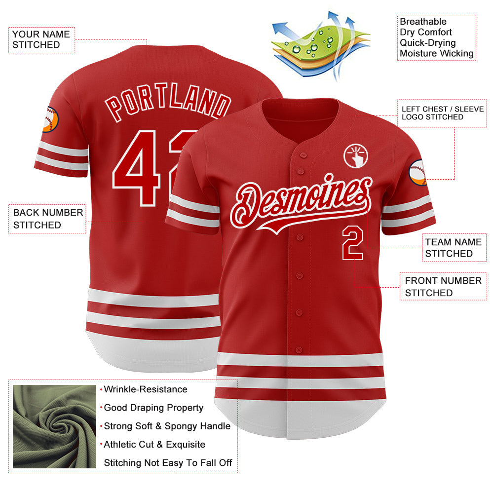 Custom Red White Line Authentic Baseball Jersey view 3