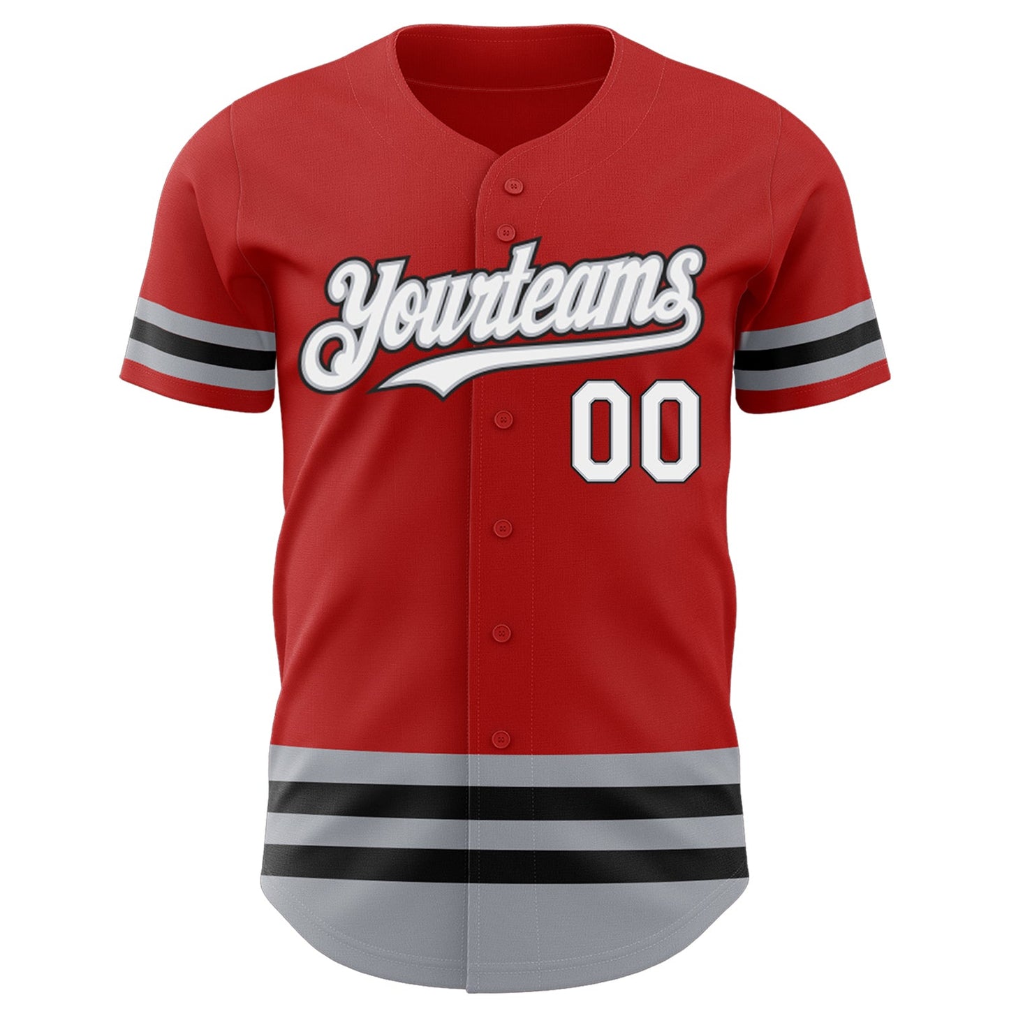 Custom Red Gray-Black Line Authentic Baseball Jersey view 2