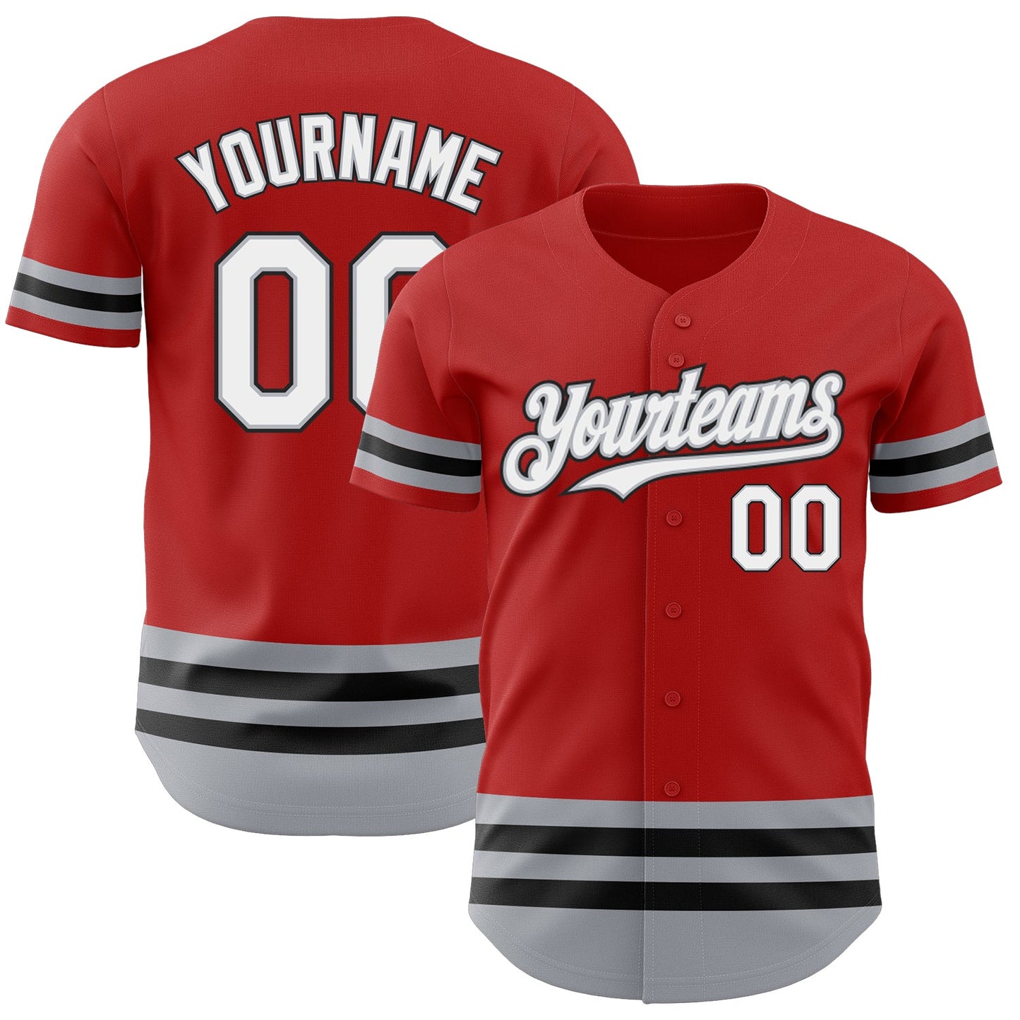Custom Red Gray-Black Line Authentic Baseball Jersey - Main View