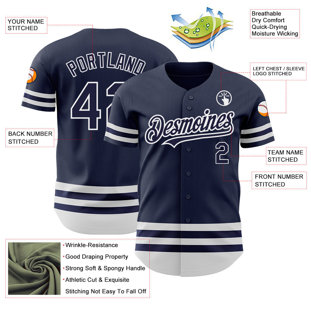 Custom Navy White Line Authentic Baseball Jersey view 3