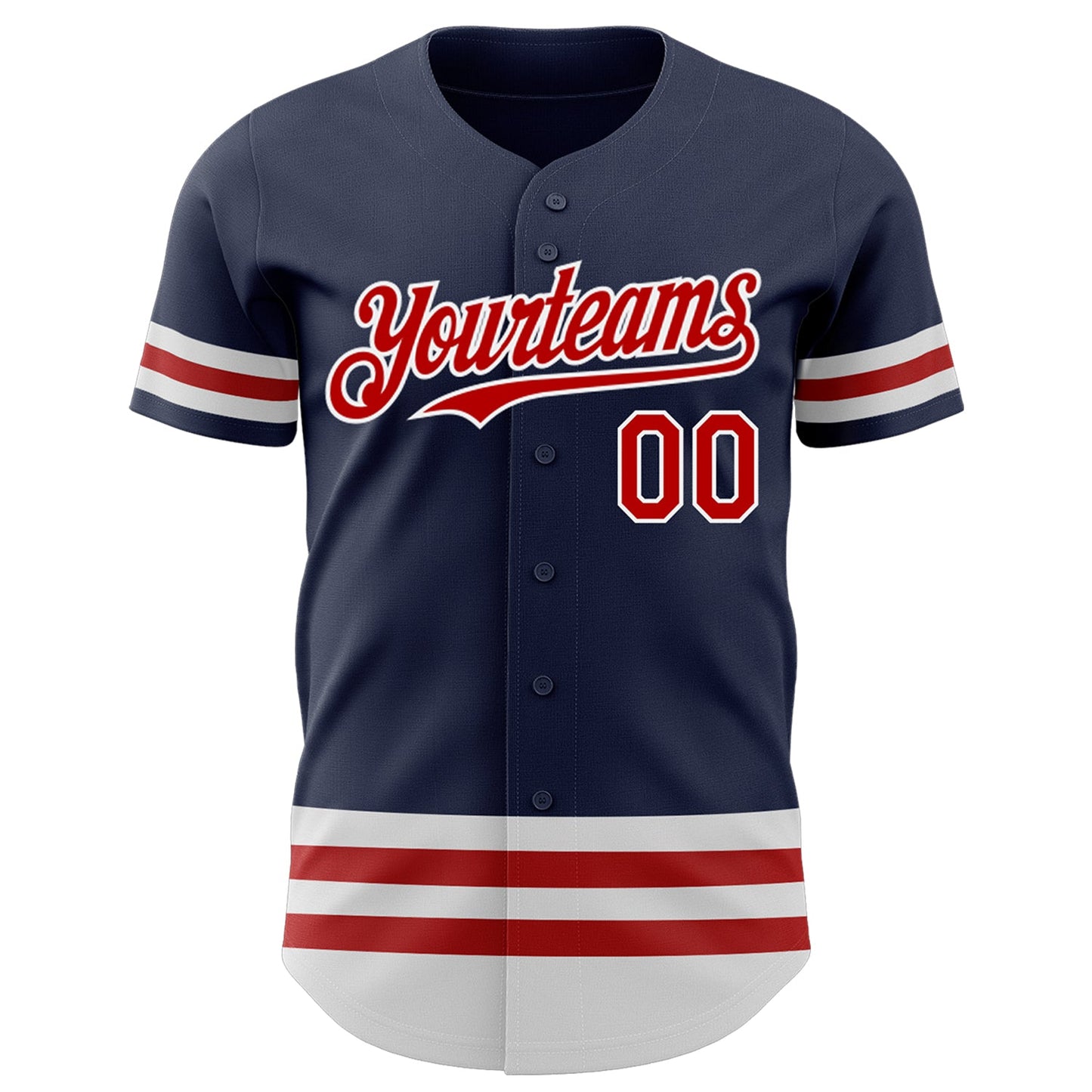 Custom Navy Red-White Line Authentic Baseball Jersey view 2
