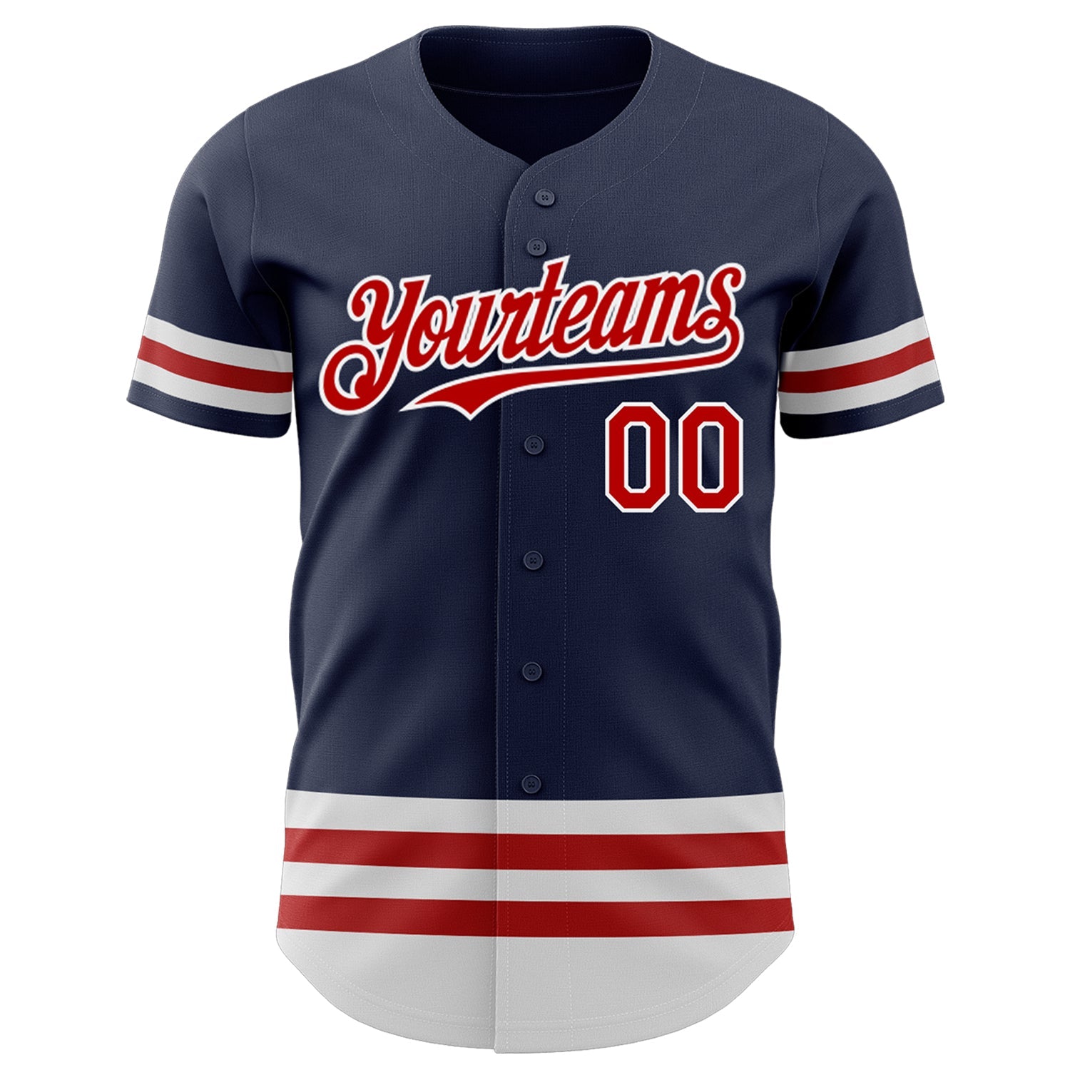 Custom Navy Red-White Line Authentic Baseball Jersey view 2