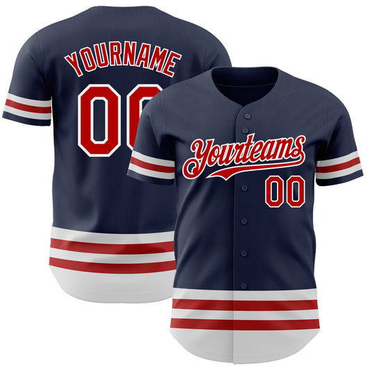Custom Navy Red-White Line Authentic Baseball Jersey - Main View
