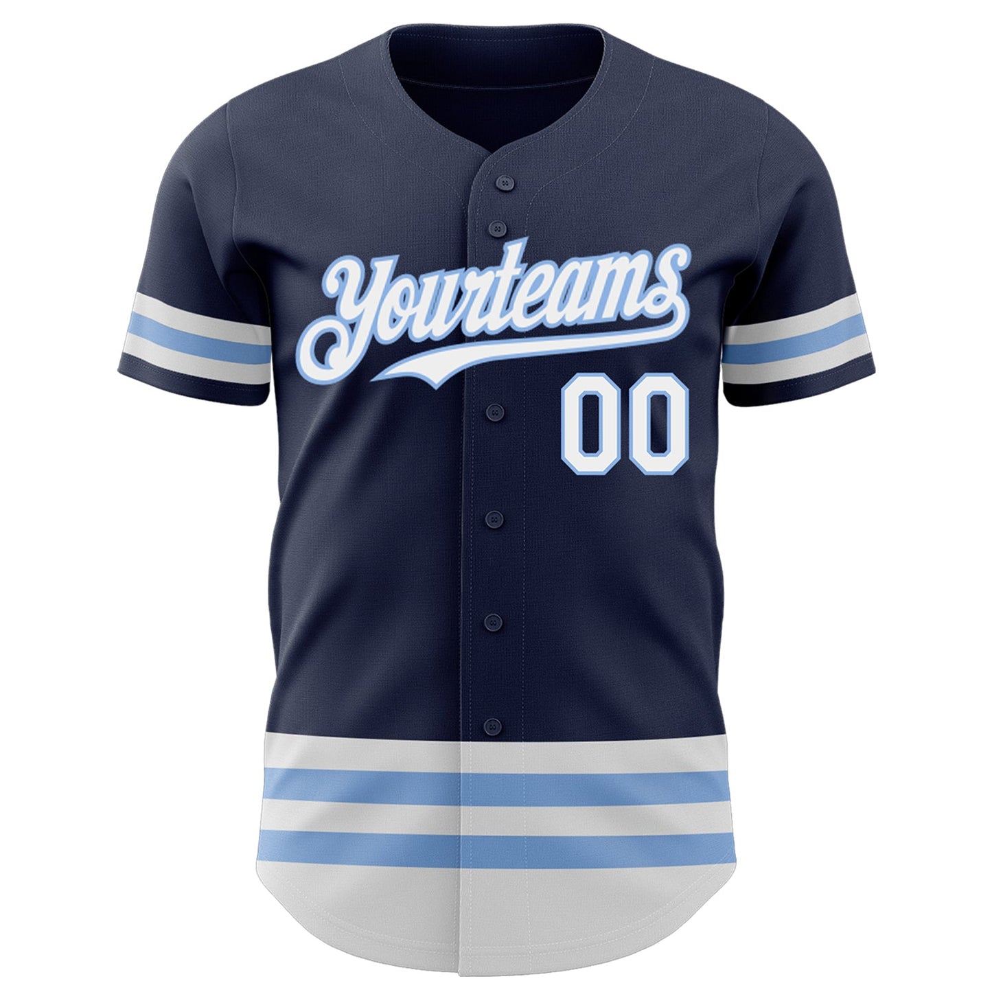 Custom Navy White-Light Blue Line Authentic Baseball Jersey view 2