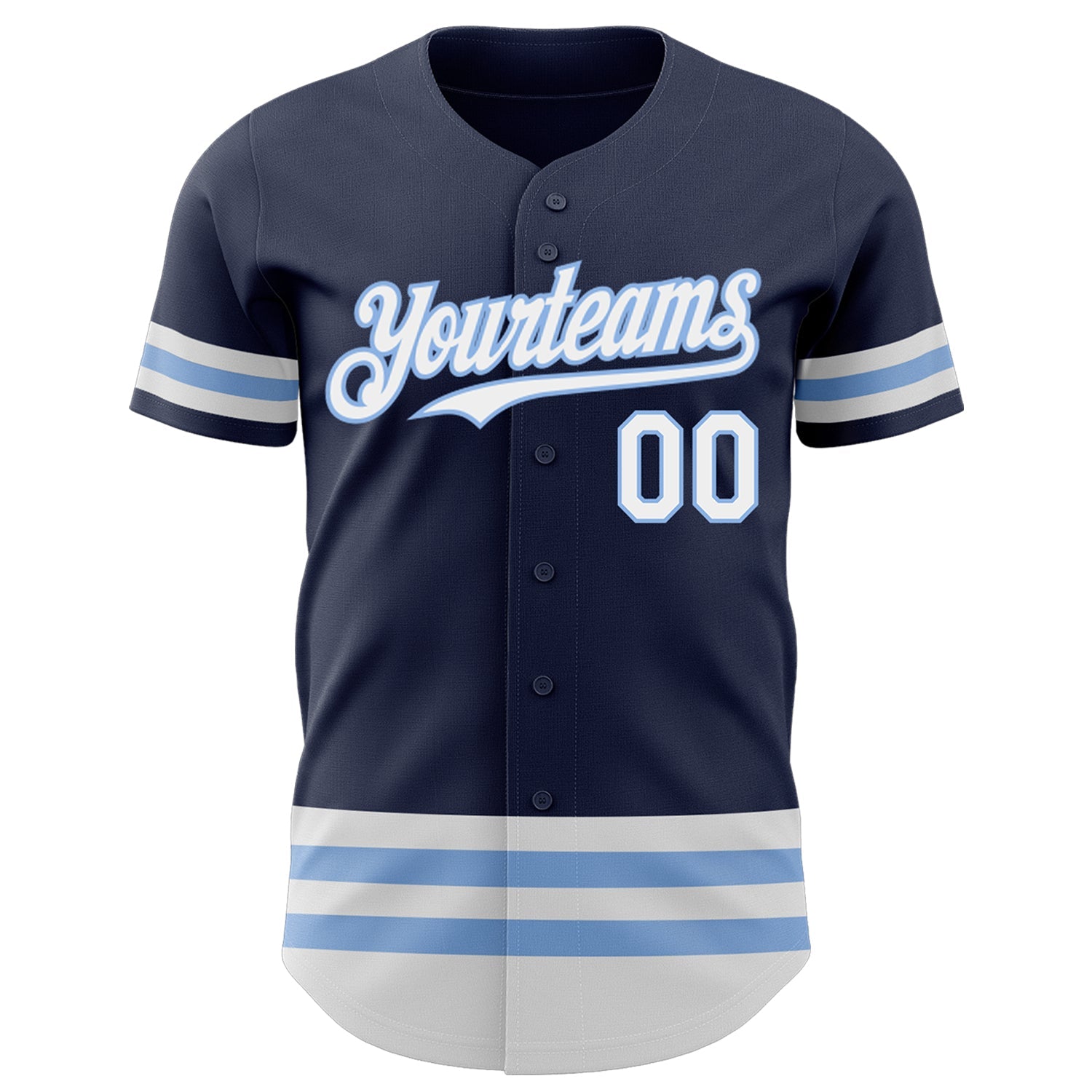 Custom Navy White-Light Blue Line Authentic Baseball Jersey view 2
