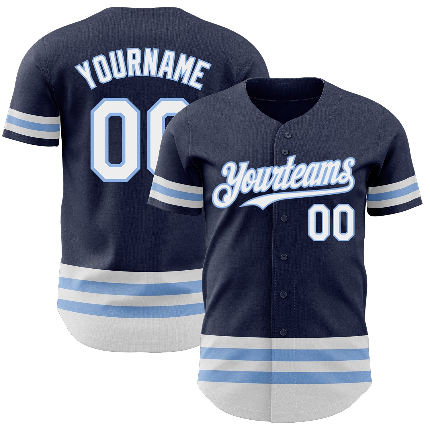 Custom Navy White-Light Blue Line Authentic Baseball Jersey - Main View