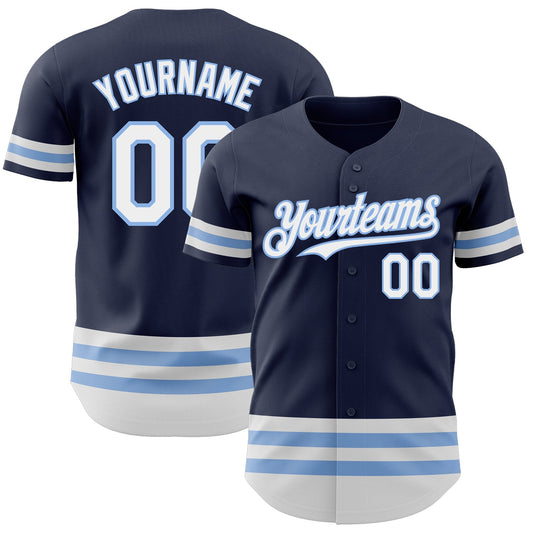 Custom Navy White-Light Blue Line Authentic Baseball Jersey - Main View
