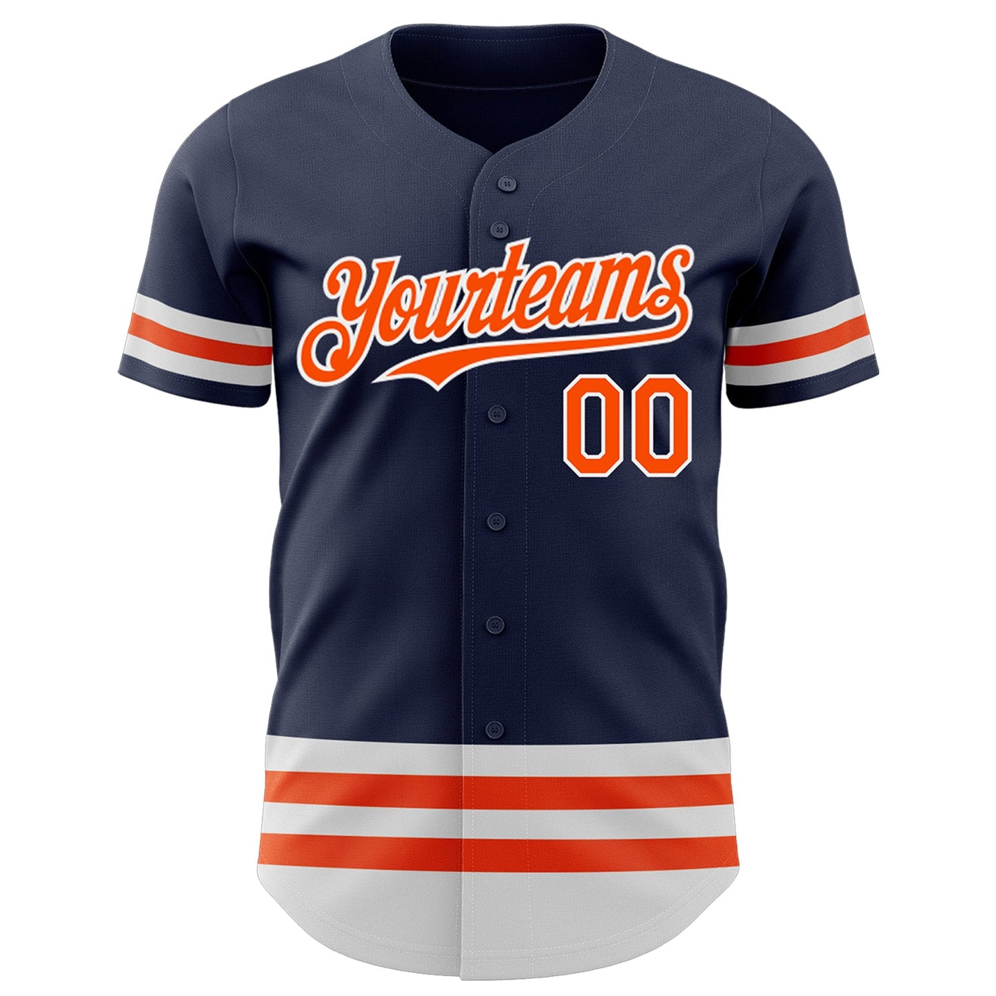 Custom Navy Orange-White Line Authentic Baseball Jersey view 2