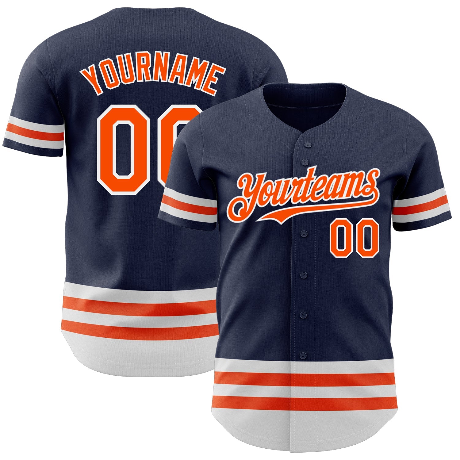 Custom Navy Orange-White Line Authentic Baseball Jersey - Main View