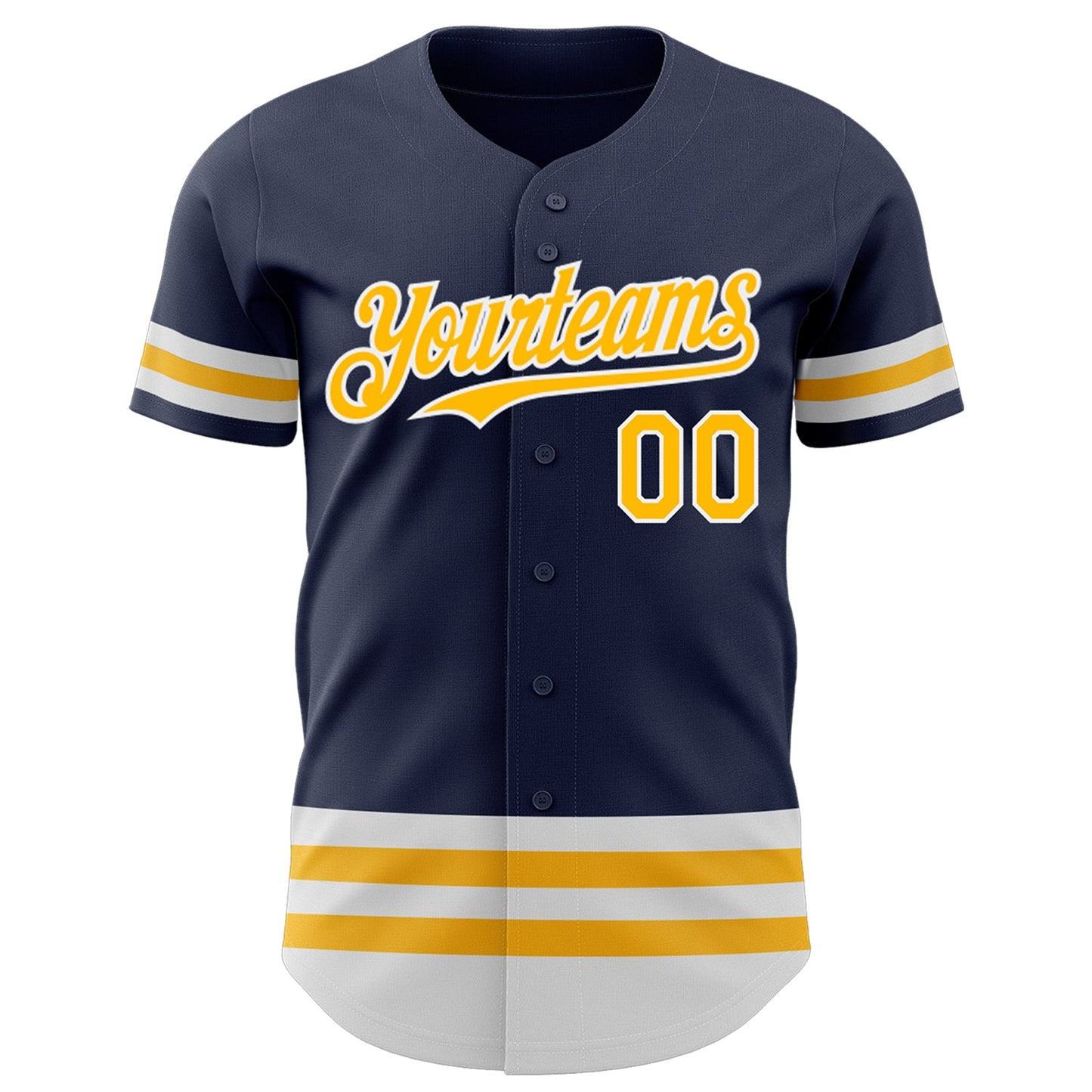 Custom Navy Gold-White Line Authentic Baseball Jersey view 2