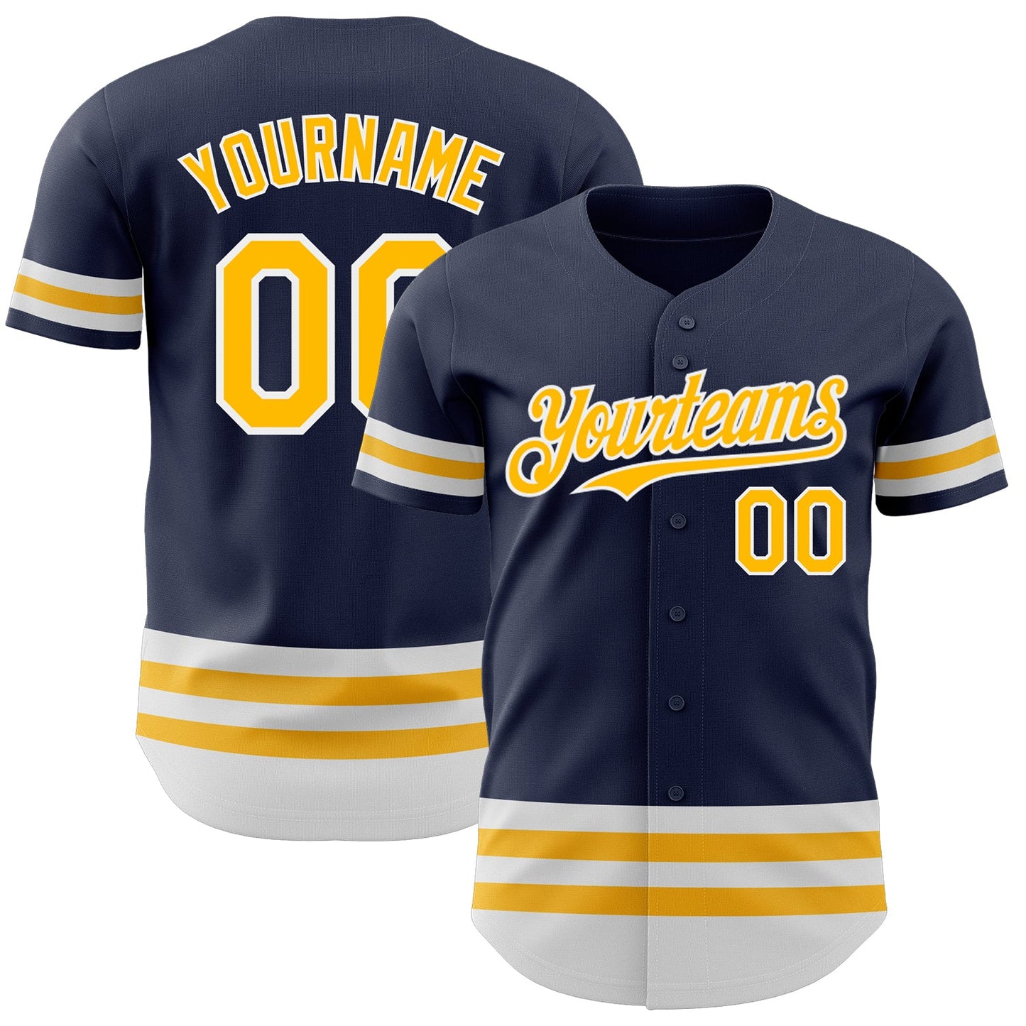 Custom Navy Gold-White Line Authentic Baseball Jersey - Main View