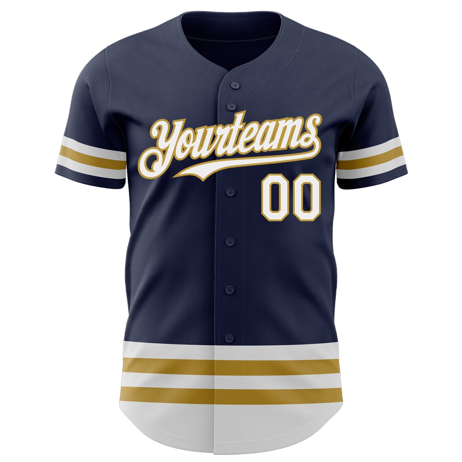 Custom Navy White-Old Gold Line Authentic Baseball Jersey view 2