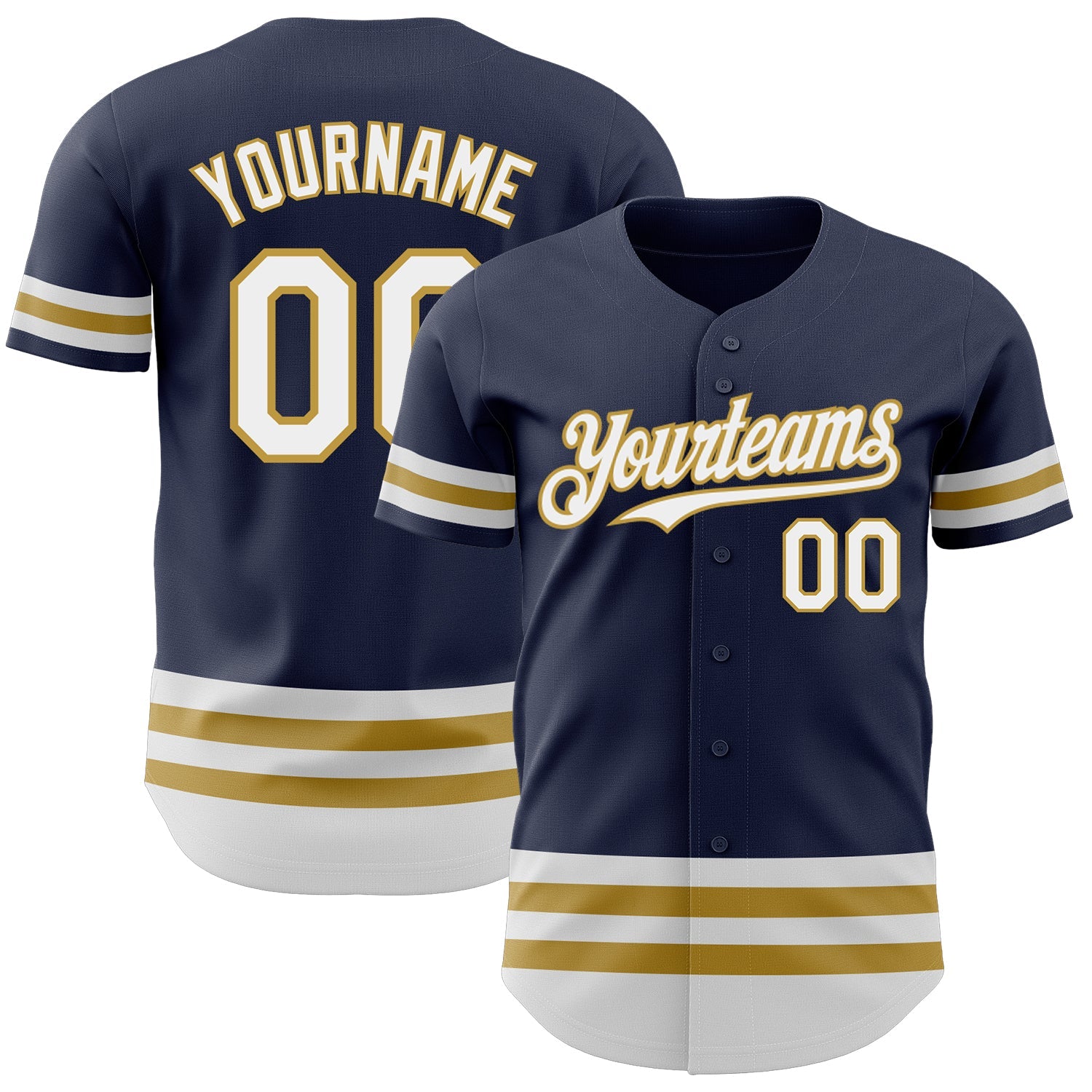 Custom Navy White-Old Gold Line Authentic Baseball Jersey - Main View