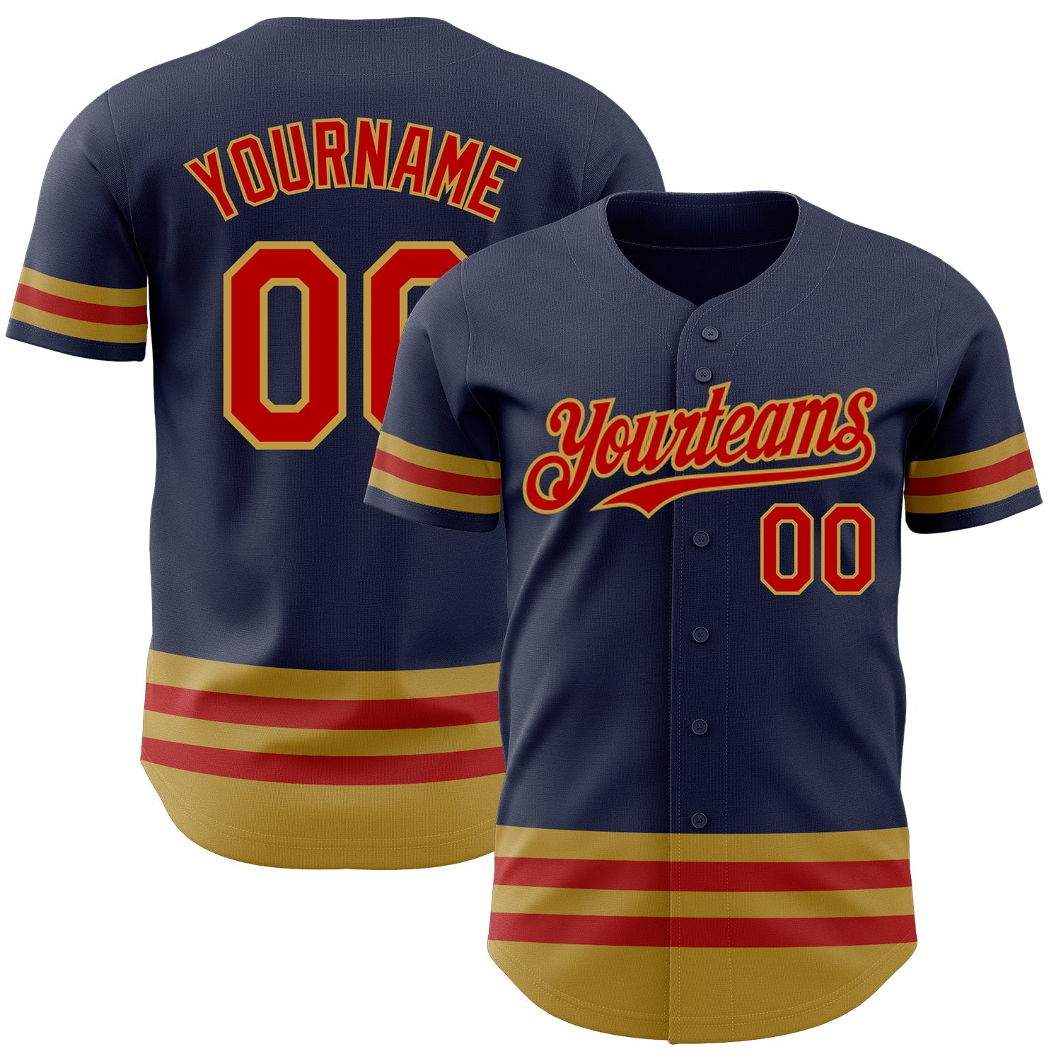 Custom Navy Red-Old Gold Line Authentic Baseball Jersey - Main View
