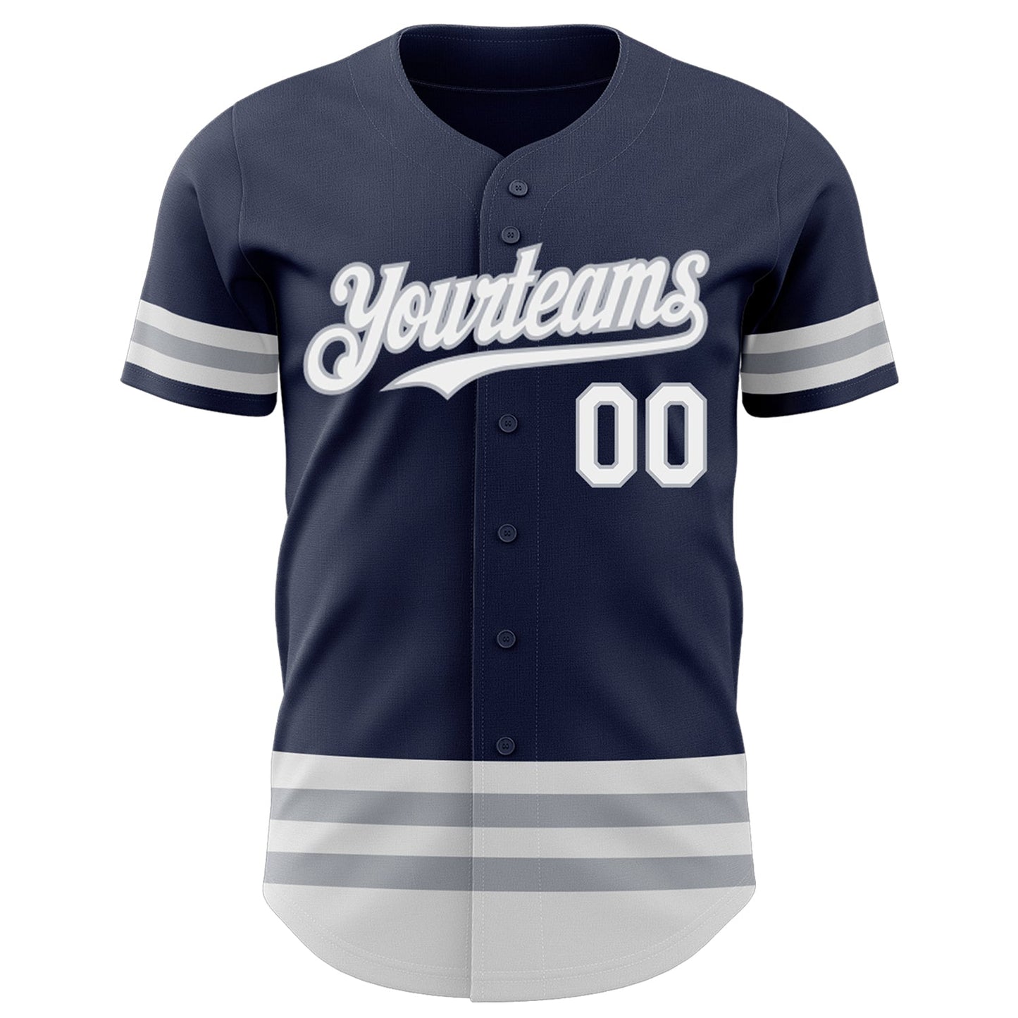 Custom Navy White-Gray Line Authentic Baseball Jersey view 2