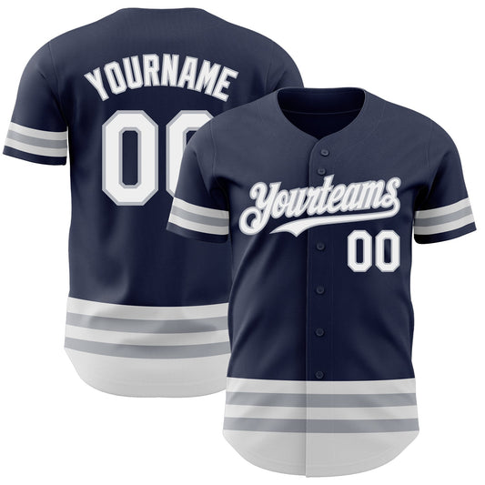 Custom Navy White-Gray Line Authentic Baseball Jersey - Main View