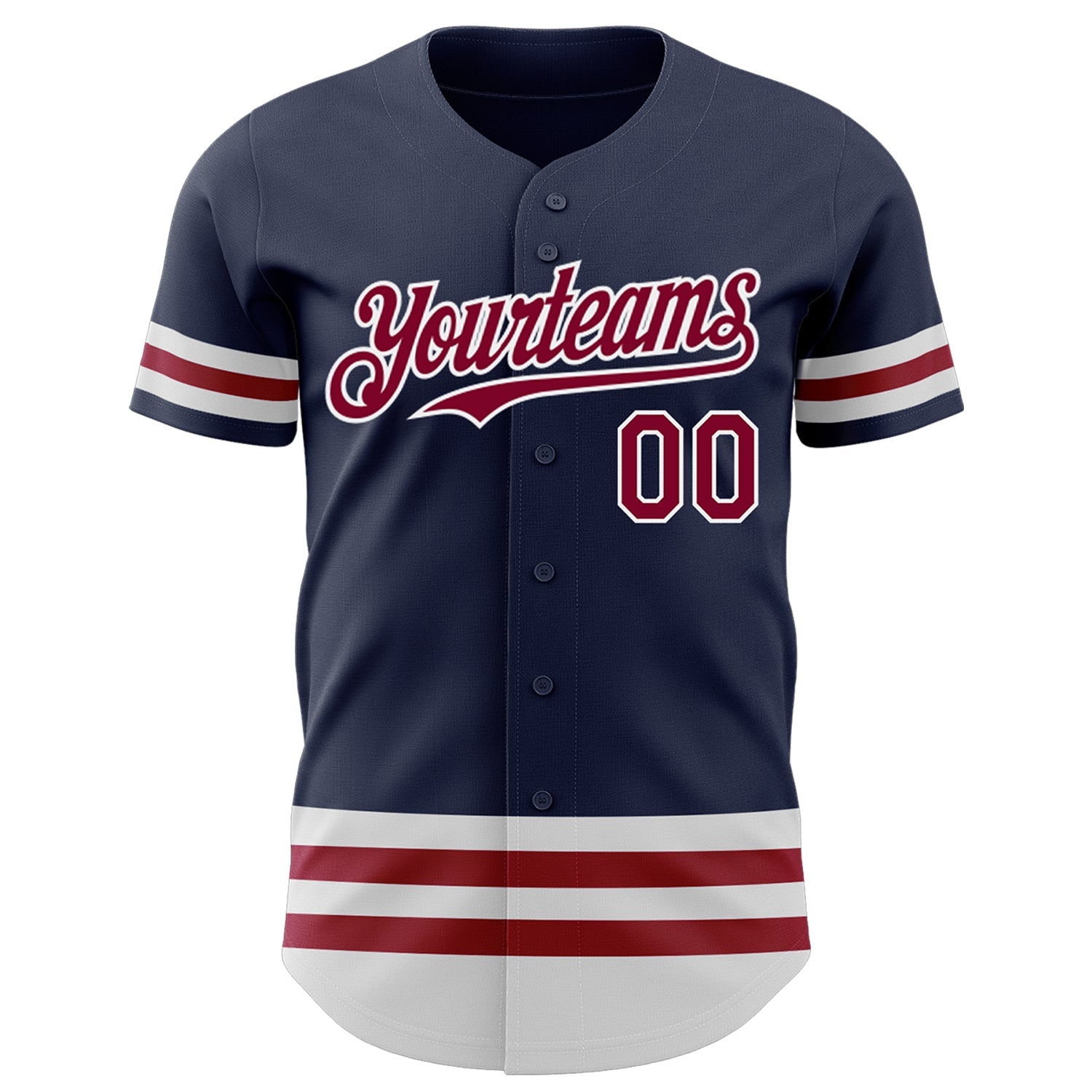Custom Navy Maroon-White Line Authentic Baseball Jersey view 2