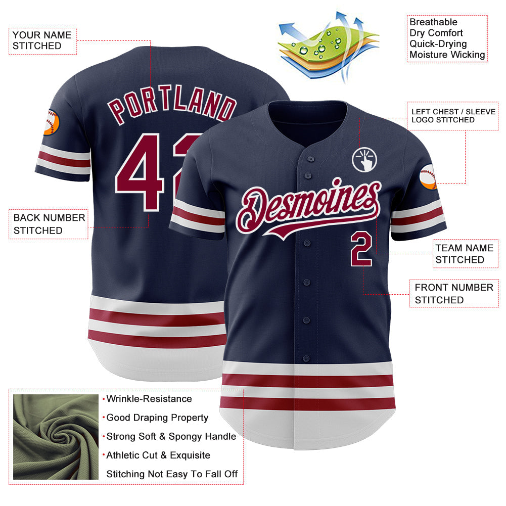 Custom Navy Maroon-White Line Authentic Baseball Jersey view 3