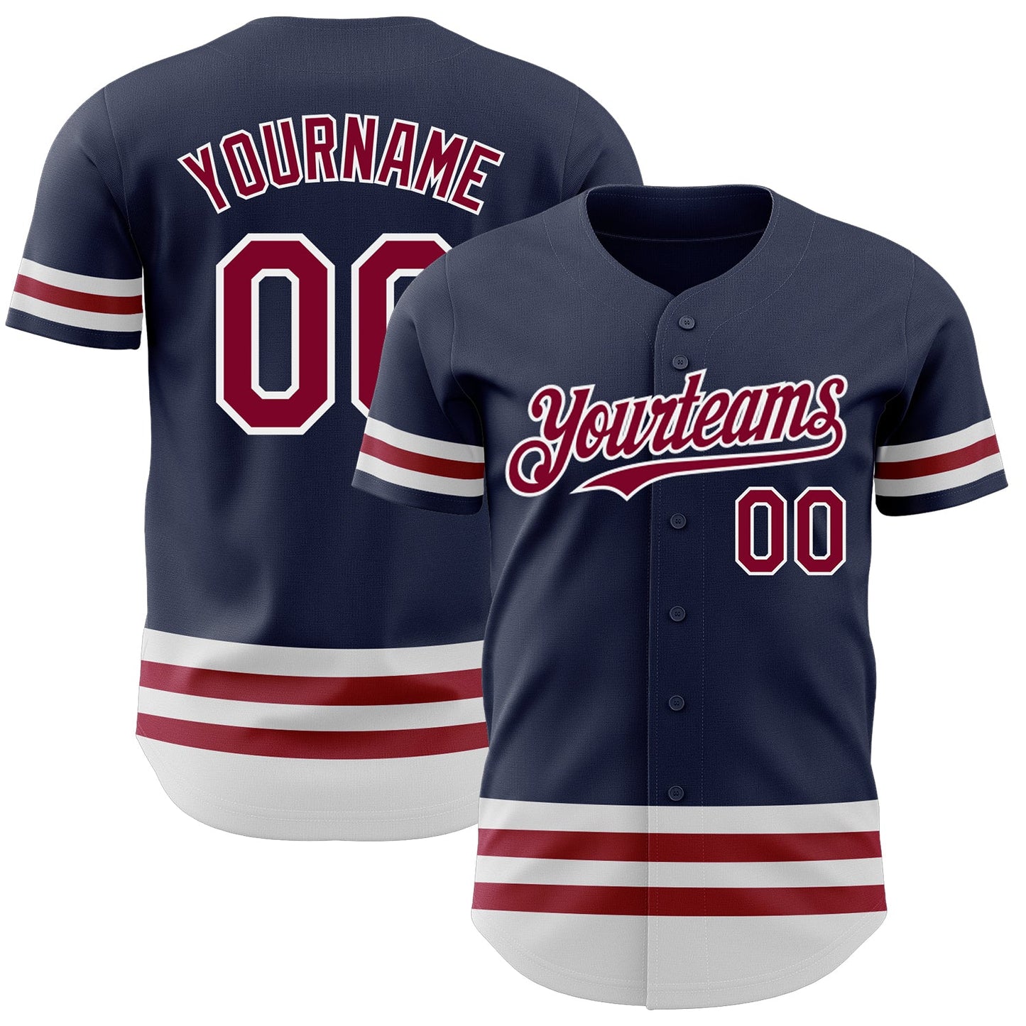 Custom Navy Maroon-White Line Authentic Baseball Jersey - Main View