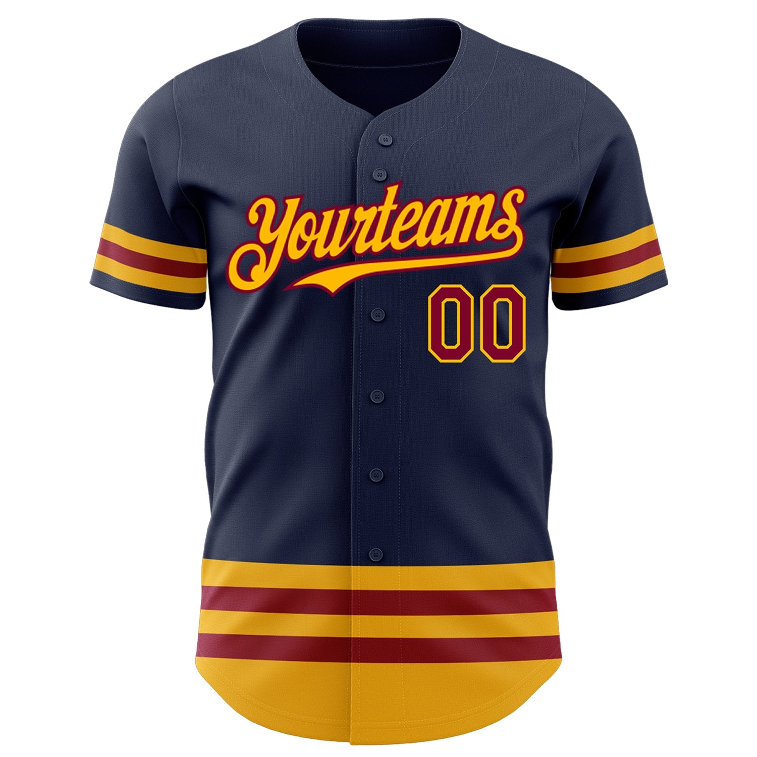 Custom Navy Maroon-Gold Line Authentic Baseball Jersey view 2