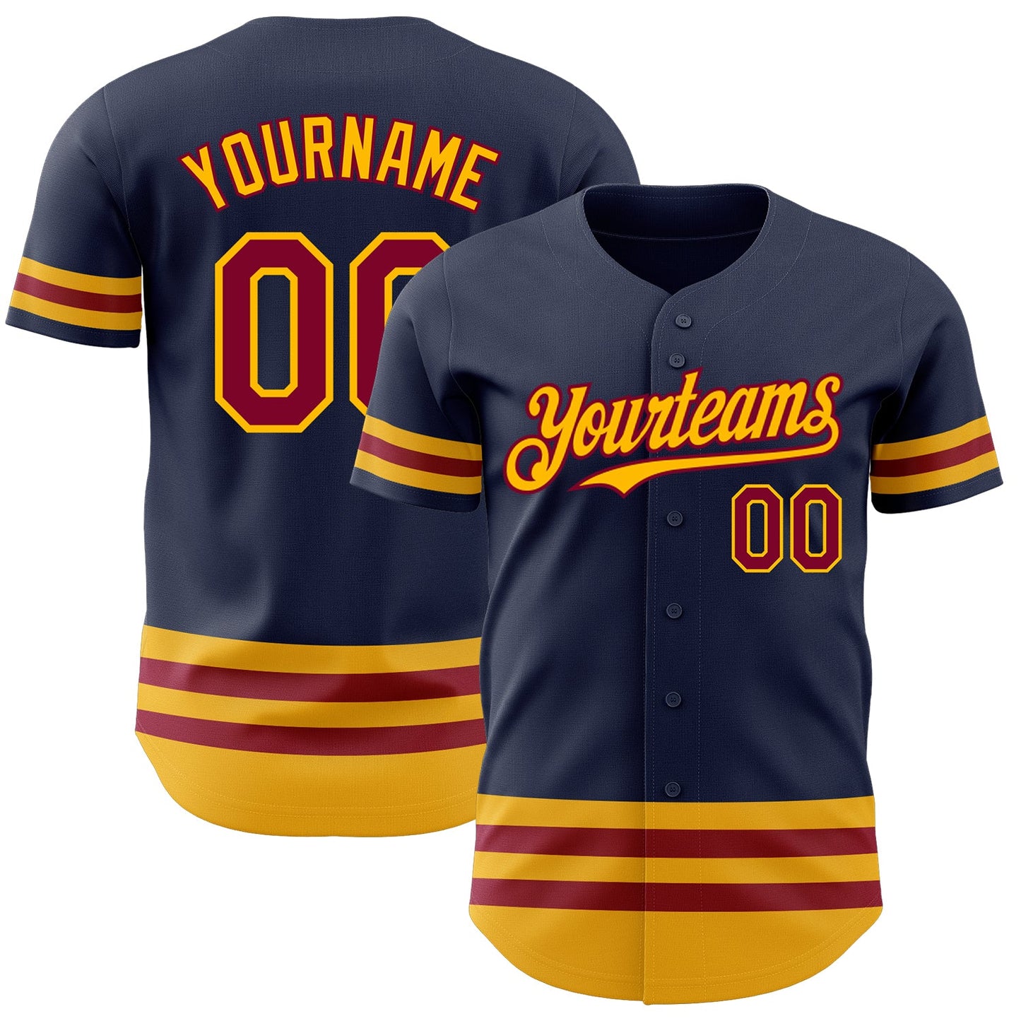 Custom Navy Maroon-Gold Line Authentic Baseball Jersey - Main View