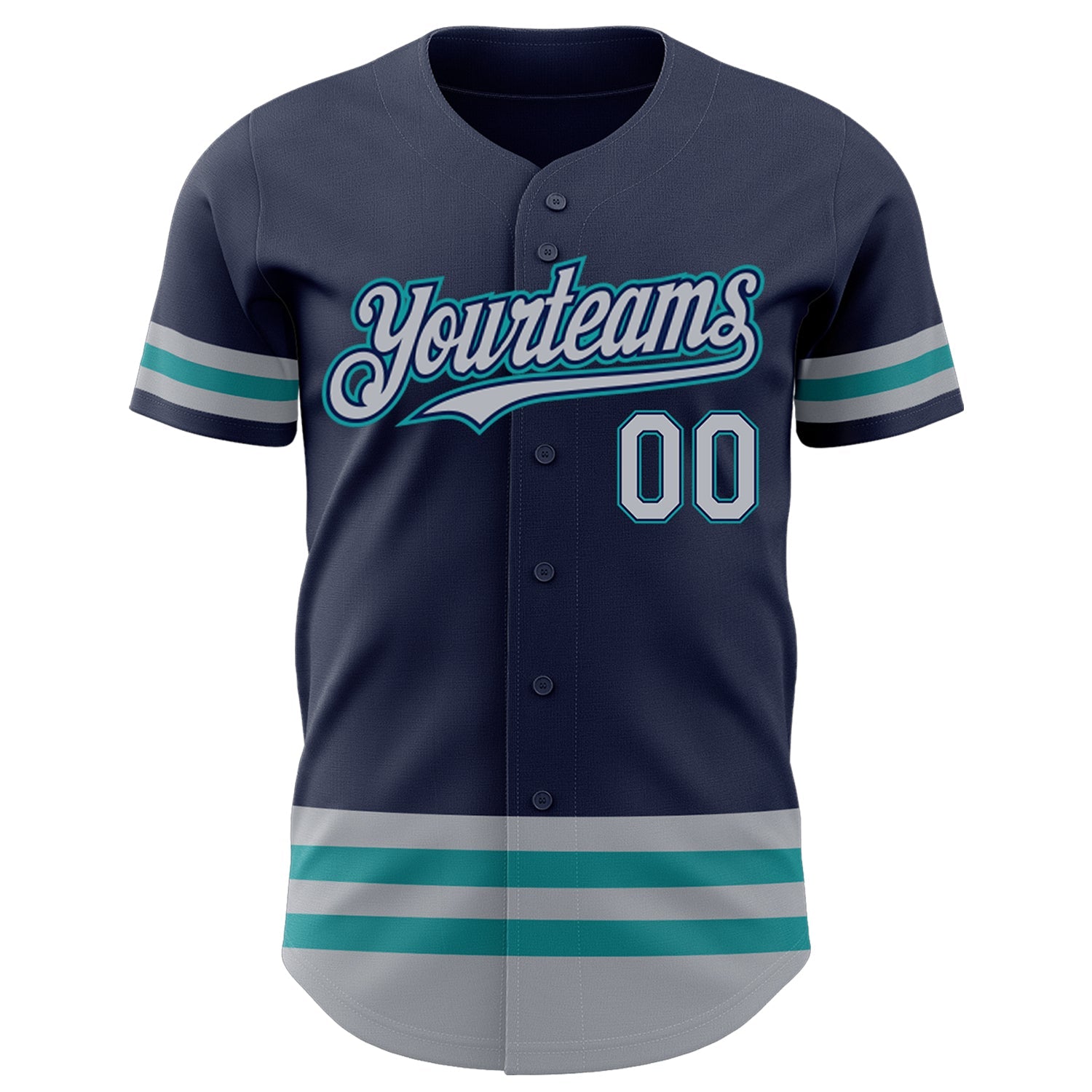 Custom Navy Gray-Teal Line Authentic Baseball Jersey view 2
