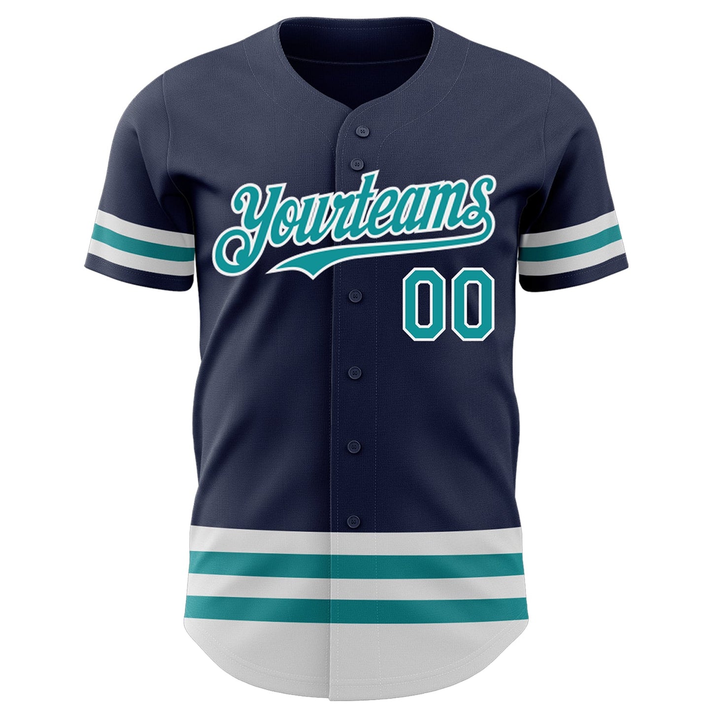 Custom Navy Teal-White Line Authentic Baseball Jersey view 2