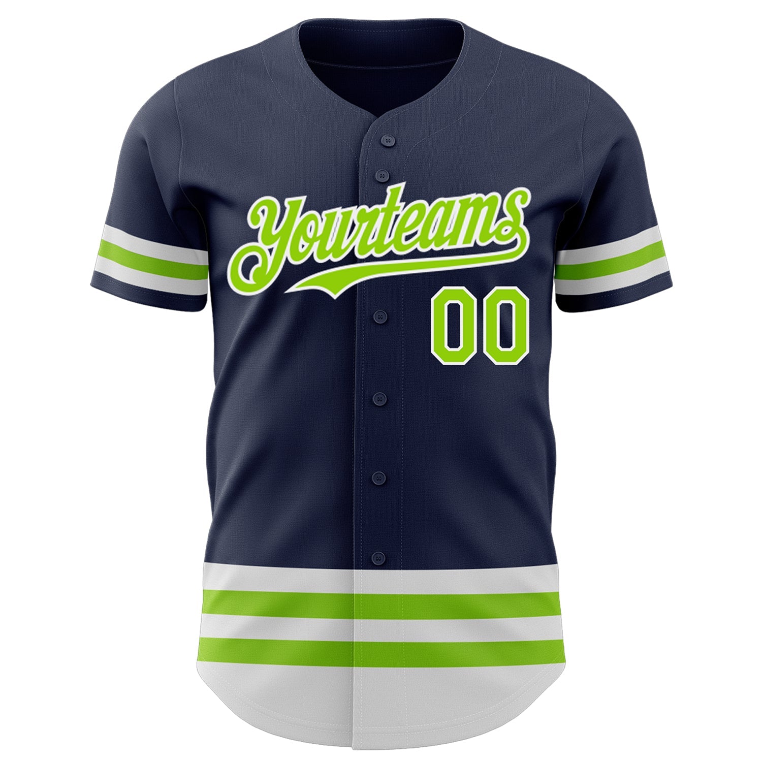 Custom Navy Neon Green-White Line Authentic Baseball Jersey view 2