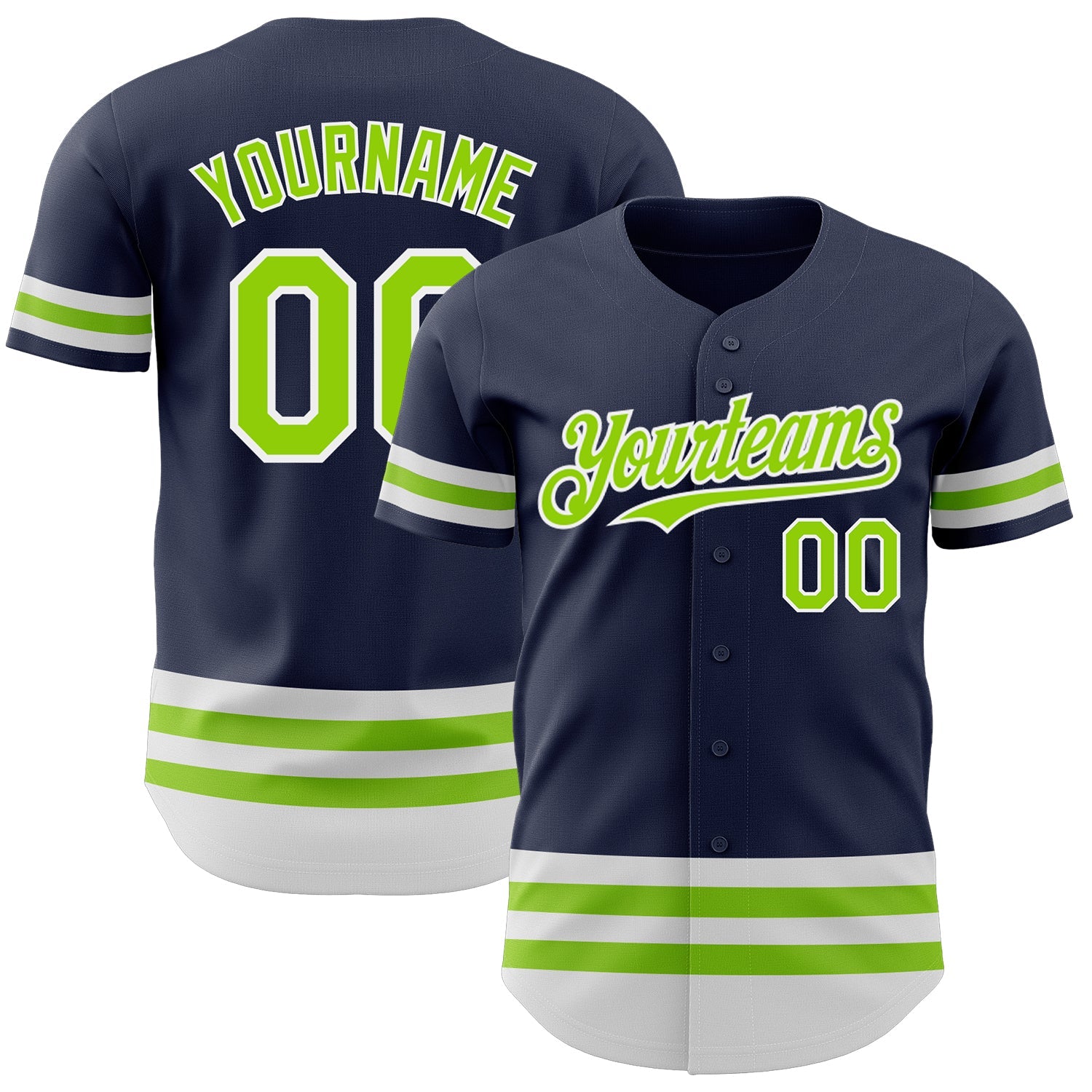 Custom Navy Neon Green-White Line Authentic Baseball Jersey - Main View