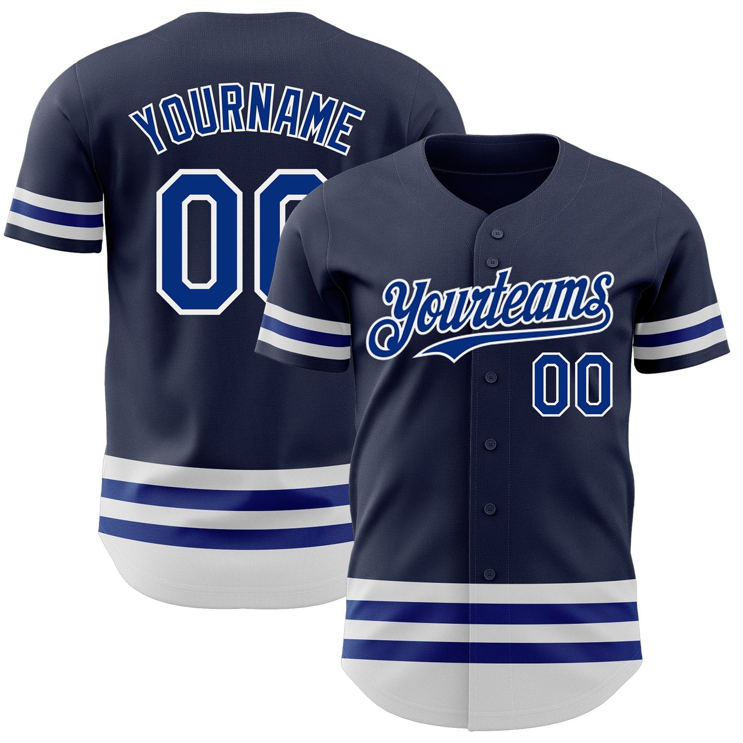 Custom Navy Royal-White Line Authentic Baseball Jersey - Main View