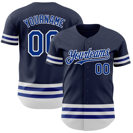 Custom Navy Royal-White Line Authentic Baseball Jersey - Main View