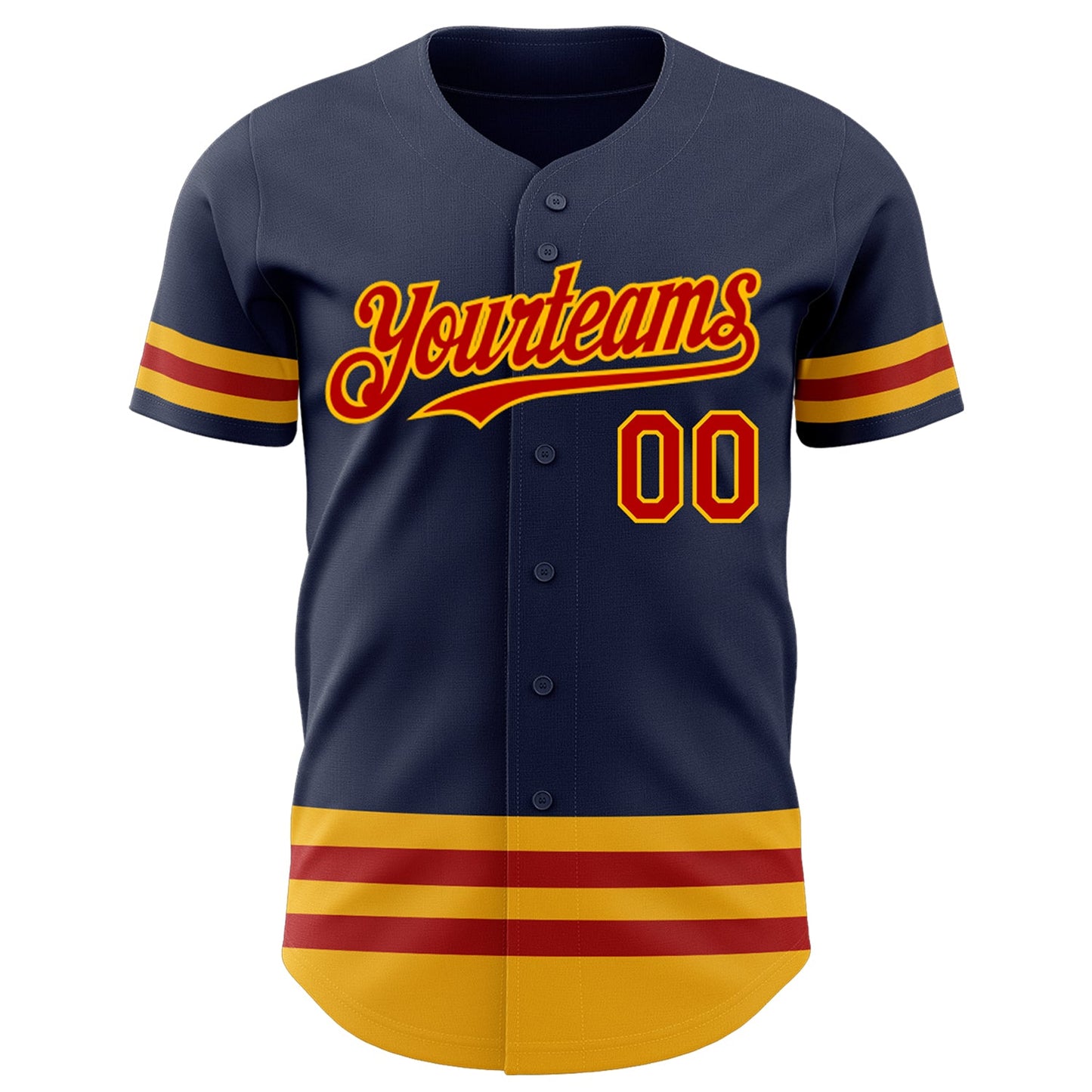Custom Navy Red-Gold Line Authentic Baseball Jersey view 2
