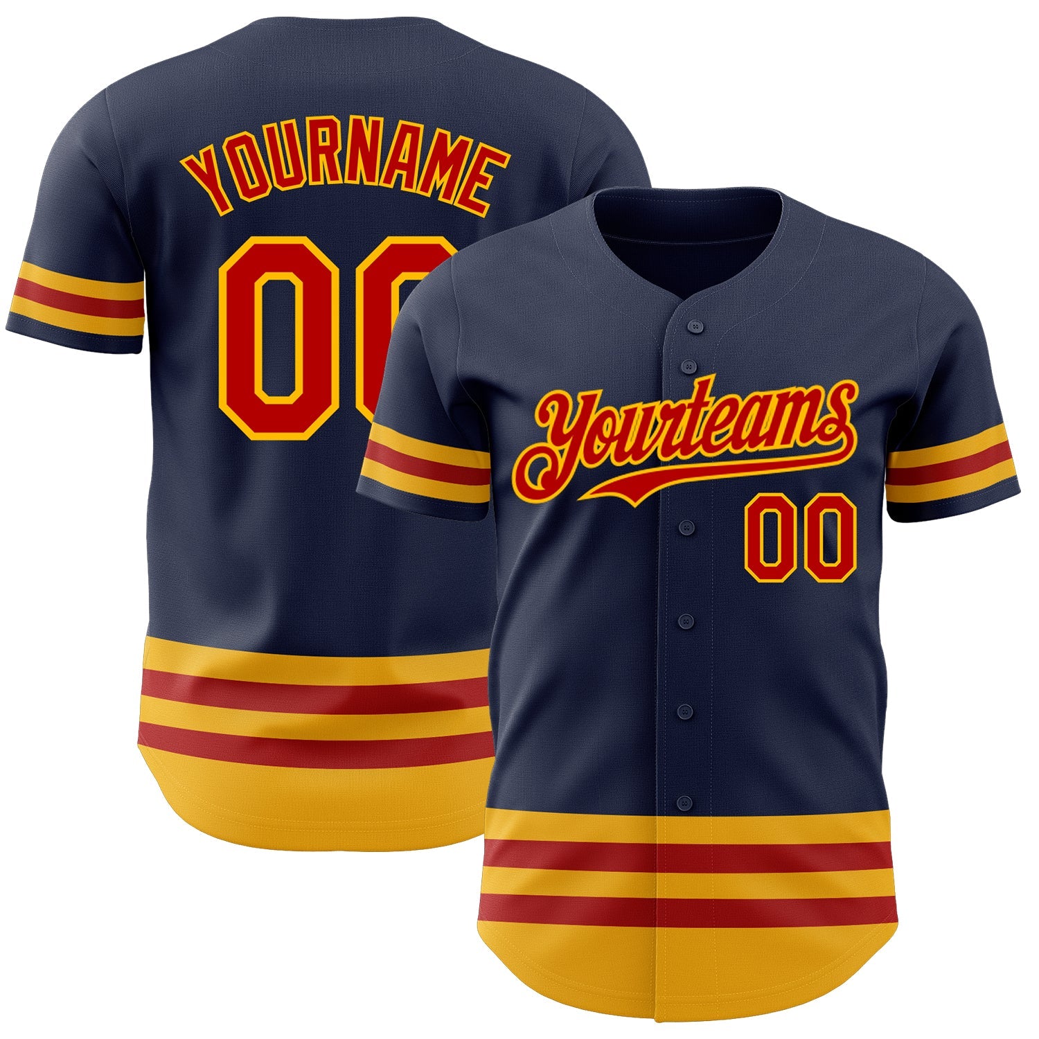 Custom Navy Red-Gold Line Authentic Baseball Jersey - Main View