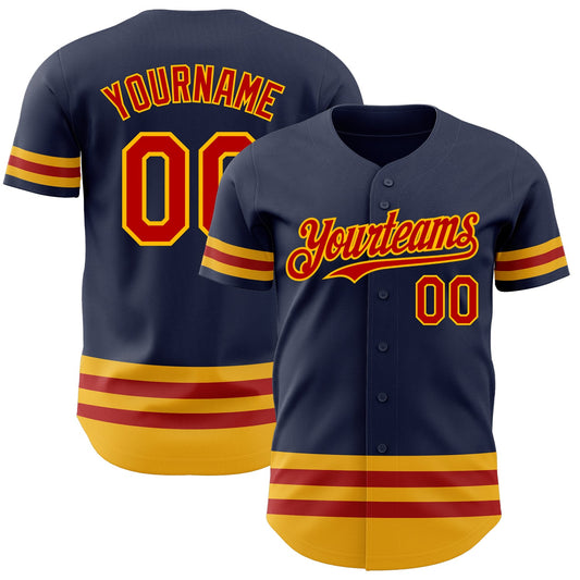 Custom Navy Red-Gold Line Authentic Baseball Jersey - Main View