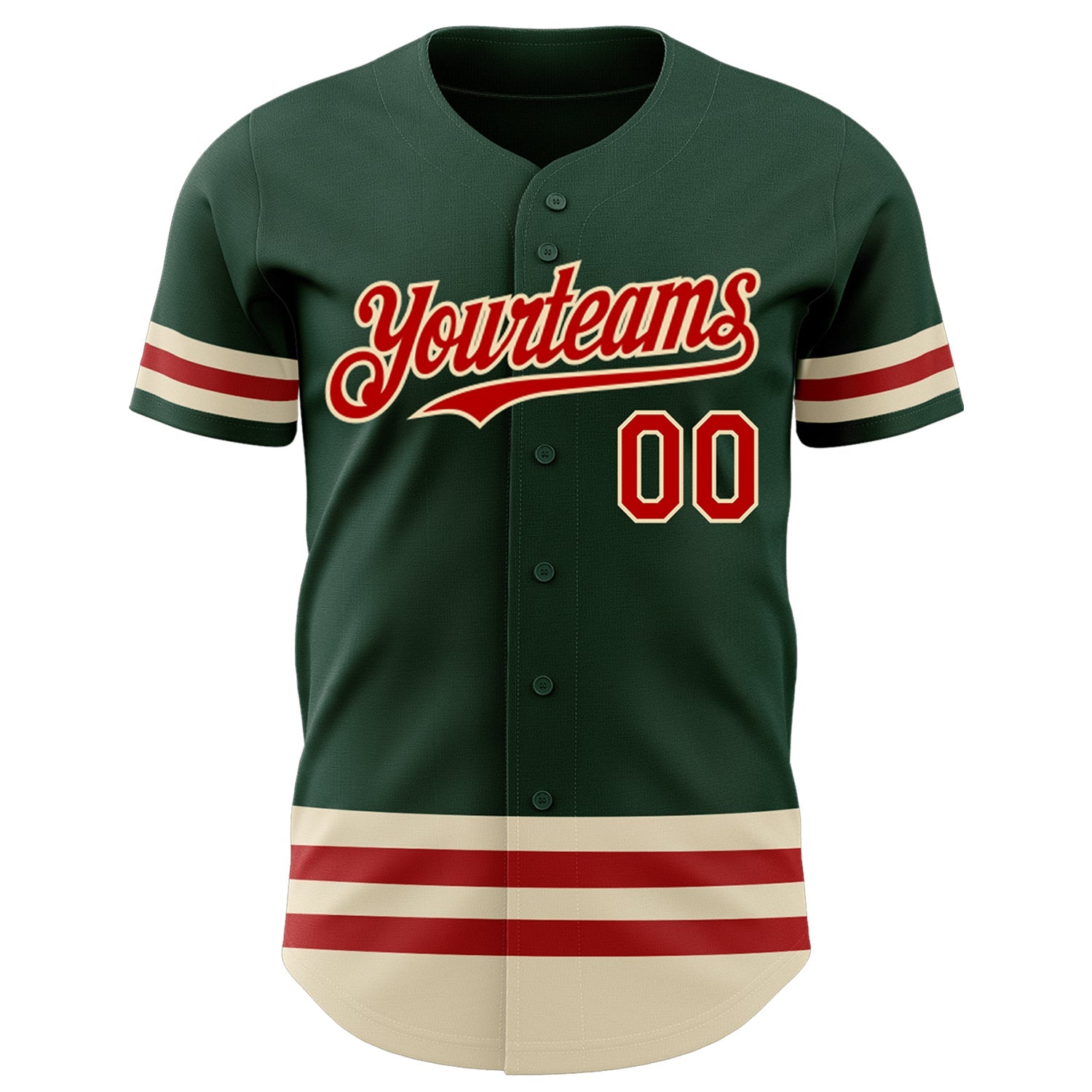 Custom Green Red-Cream Line Authentic Baseball Jersey view 2