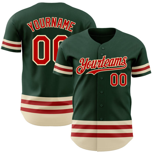 Custom Green Red-Cream Line Authentic Baseball Jersey - Main View